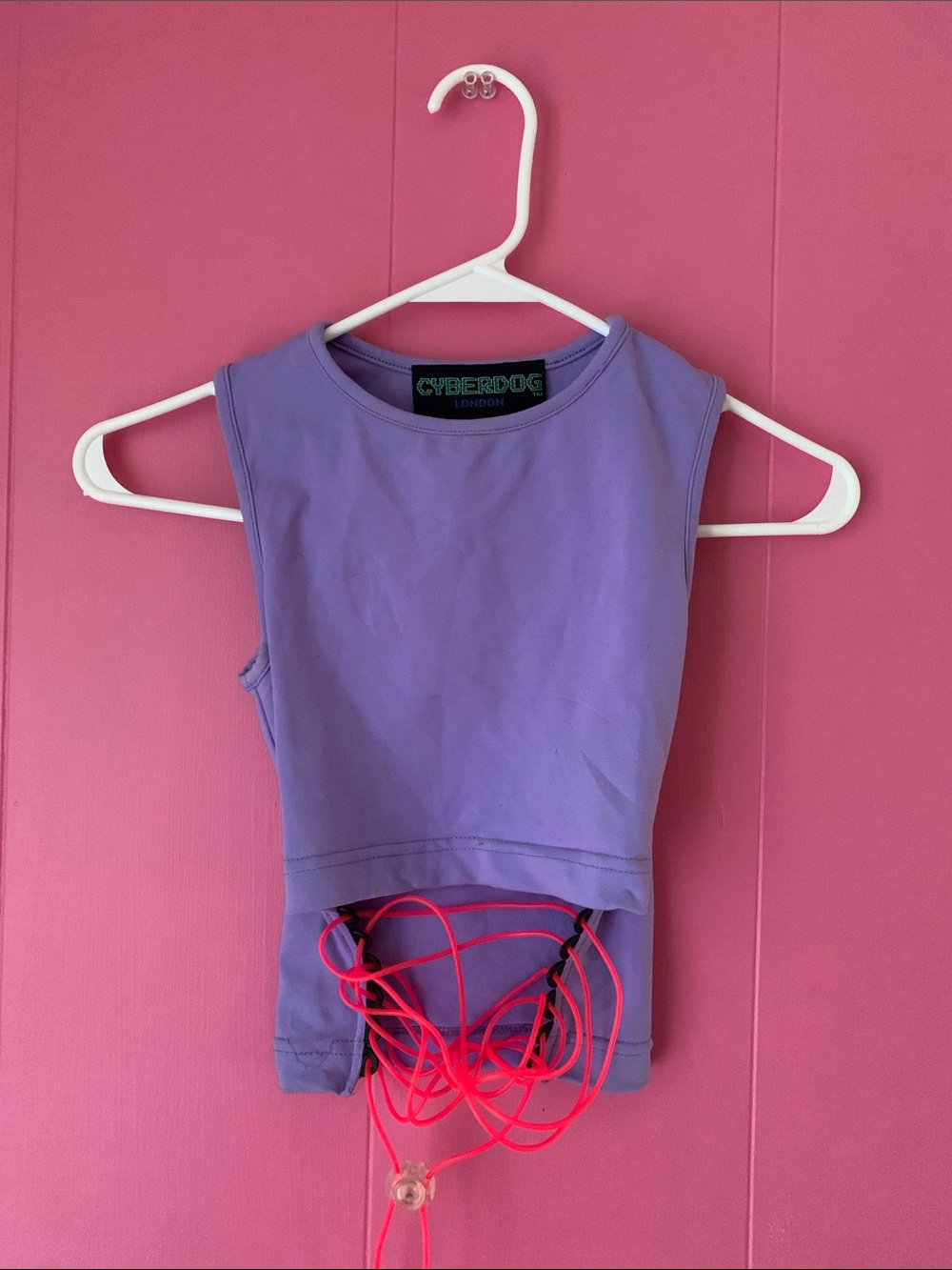 Cyberdog London Lavender Crop Top with Neon Pink Blacklight Reactive Lacing